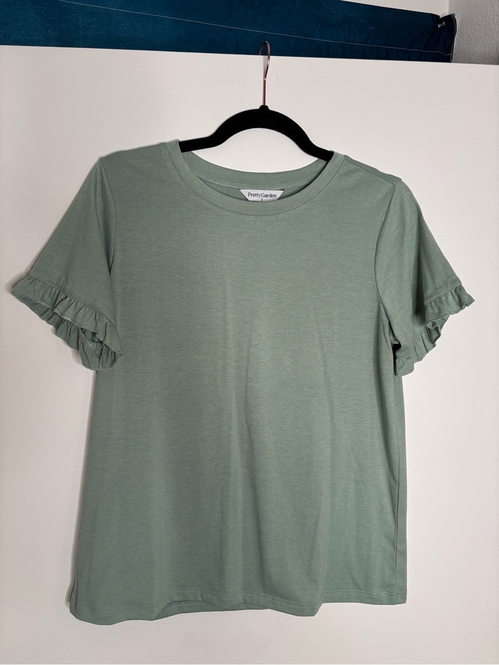 PrettyGarden Sage Ruffle Sleeve Tee - Relaxed Crew Neck